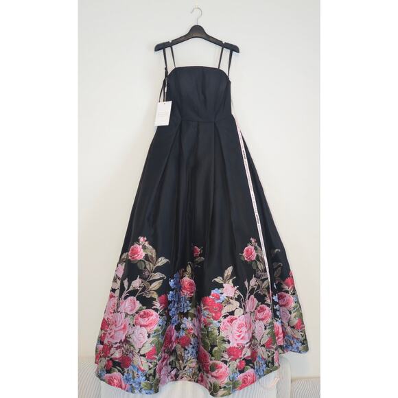 Mac Duggal Black Floral Brocade Bottom Strapless Maxi Dress Sz 2 - Picture 2 of 12